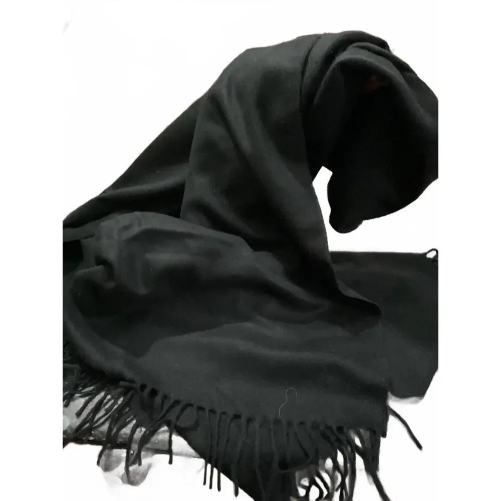 Cozy Black  Scarf with Fringe Detailing